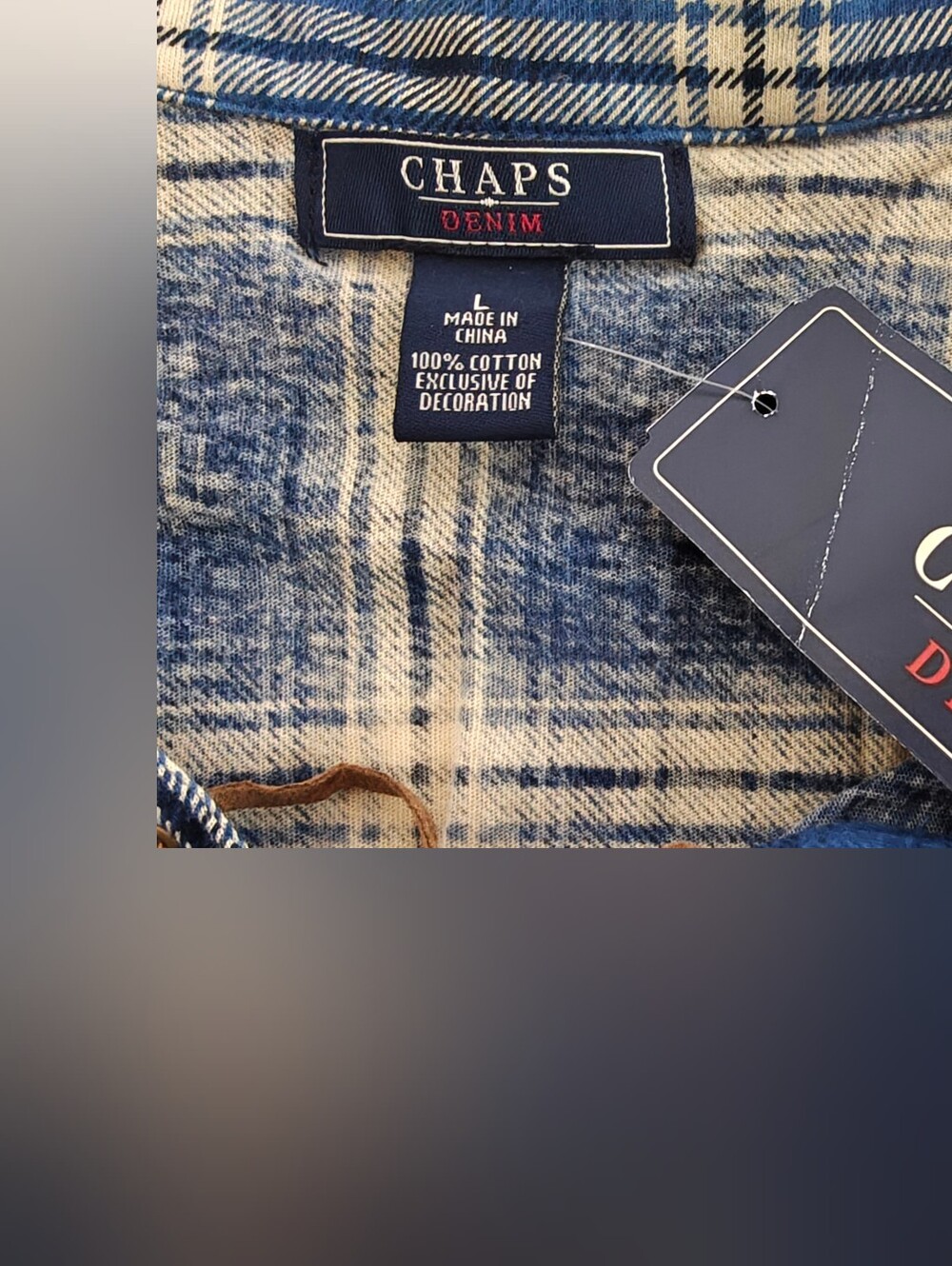 Chaps Denim vintage Y2K Cottagecore Plaid Ruffle Western lace-up neck size L - Picture 5 of 7